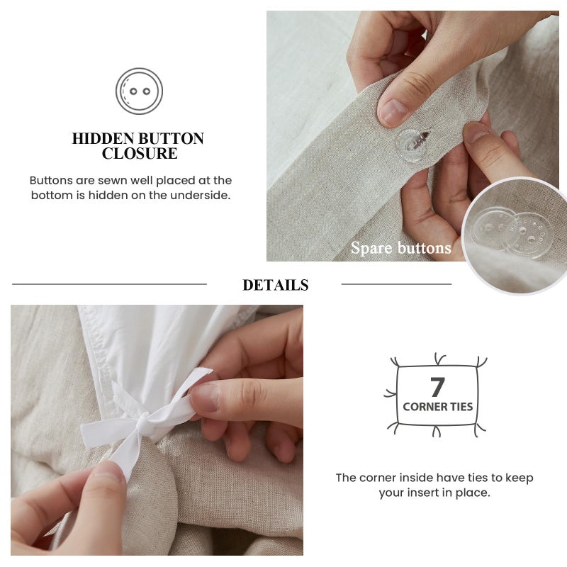 Simple&Opulence 100% Linen Duvet Cover Set, 3 PCS Natural French Flax Ruffle Duvet Cover King Size, Breathable Comfy Linen Bedding Comforter Cover with 2 Pillowcases (Natural Linen, 104" X 92") - Image 3